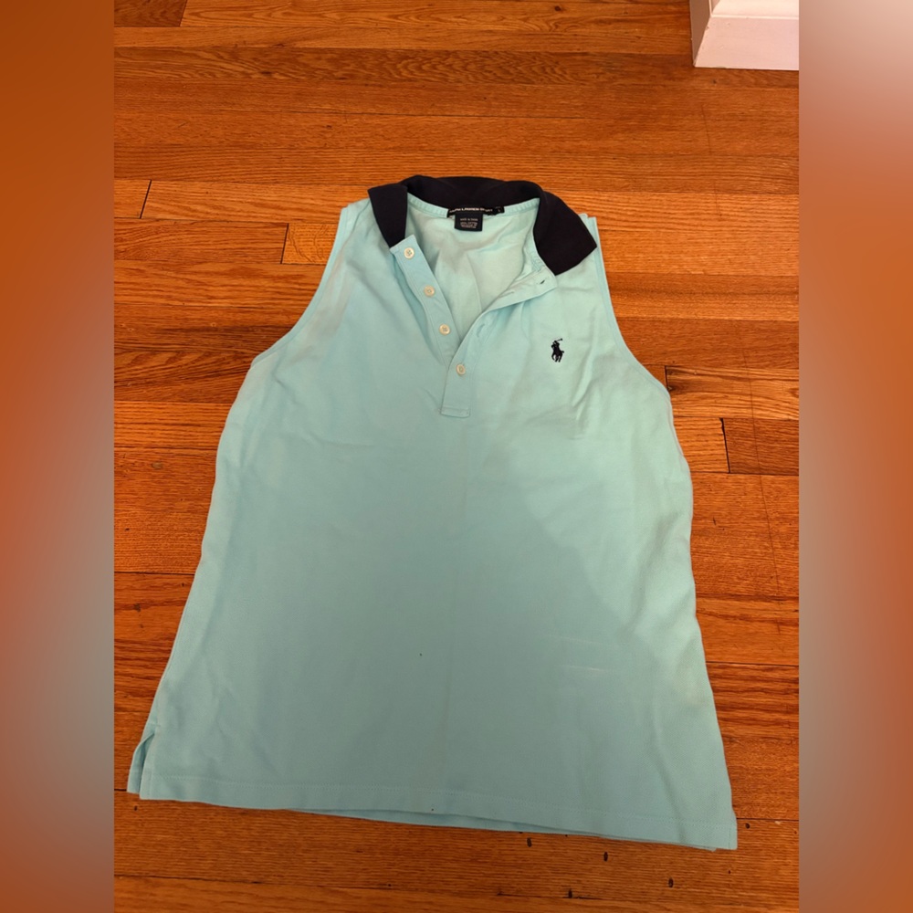 Ralph Lauren Sport Sleeveless Polo - Aqua Body with Navy Trim
